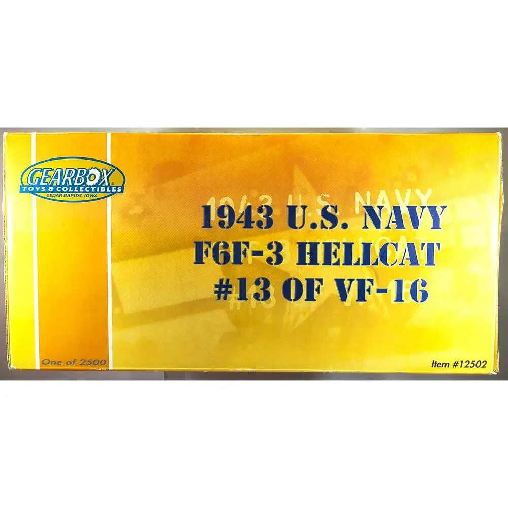 Gearbox Toys 1943 US NAVY F6F-3 HELLCAT #13 of VF-16 Coin Bank With Stand, Usedt